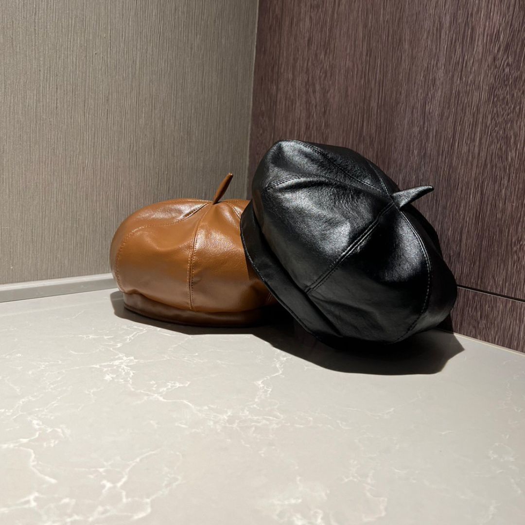 レザーベレー帽